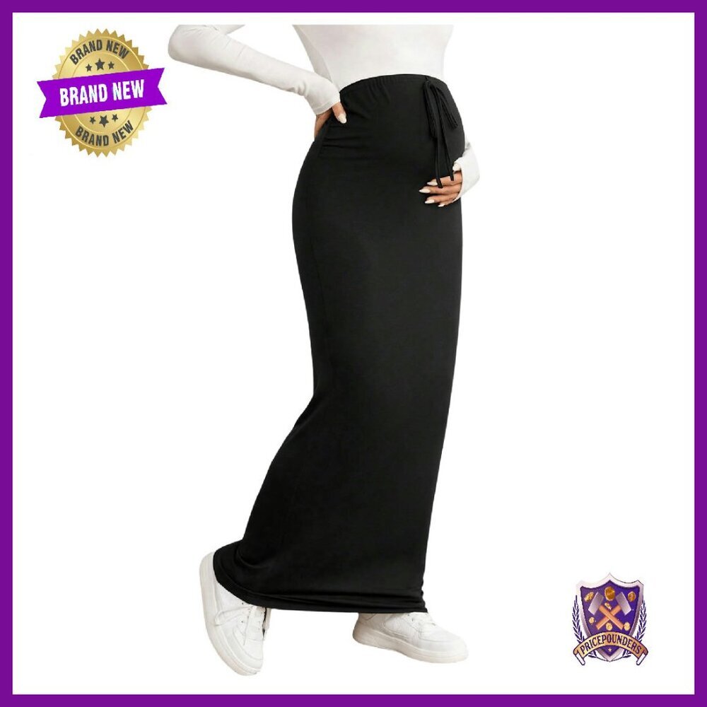 Maternity Maxi Skirt Adjustable Waist Knit Fabric S M L XL XXL
